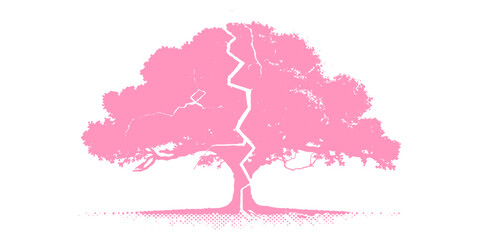 vector illustration of an abstract tree with pink flowers on a stylized map of Europe showing colorful geographic design and country shapes © NAYEM
