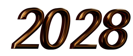 Bold, metallic 2028 text isolated against a clean white background. Perfect for New Year greetings a © vegefox.com