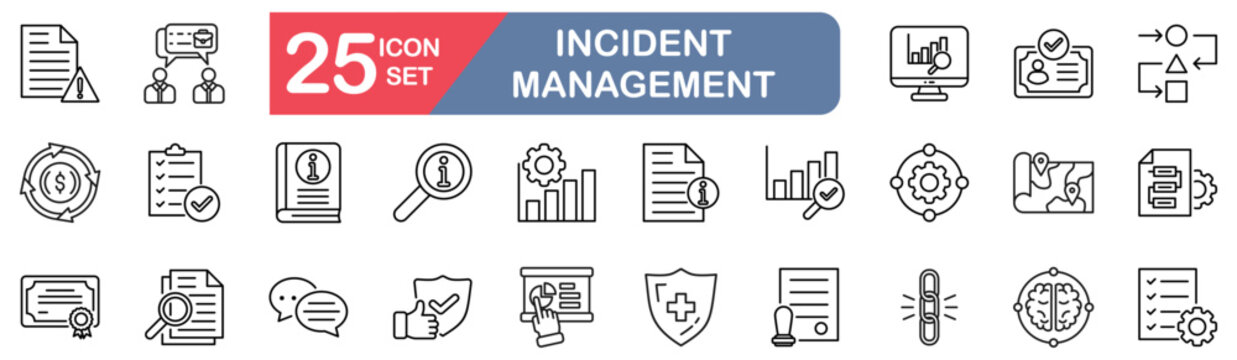 Incident Management set of web icons in line style. vector illustration concept relate to response, alert, issue, crisis, reporting