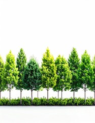 Obraz premium Row of vibrant green trees against a clean white background