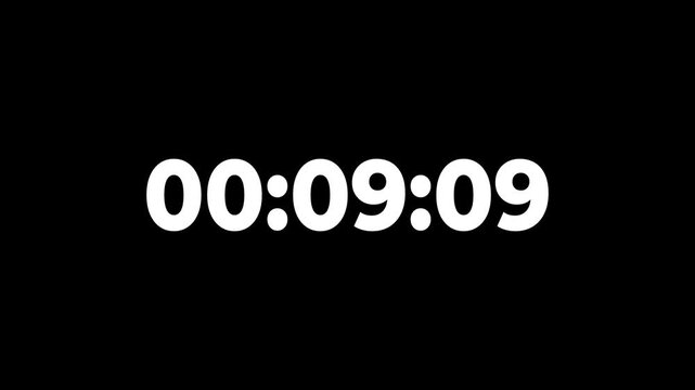 10 minutes countdown timer animation in 1 minute on transparent background, ten minutes countdown video with alpha channel , 10 min countdown 4k video.	
