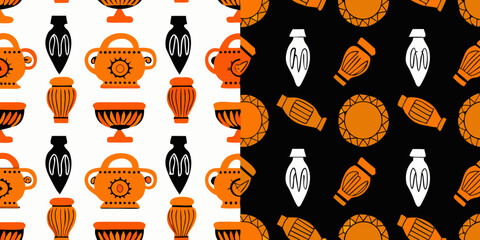 ancient greek pottery pattern orange and black vector illustration © Sukla