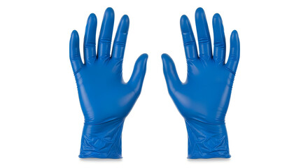 Fototapeta premium Pair of blue nitrile medical gloves isolated on white background for hygiene.