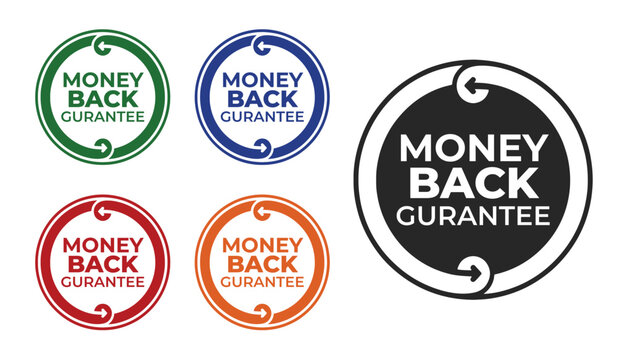 Money back guarantee emblem set and circular return label
