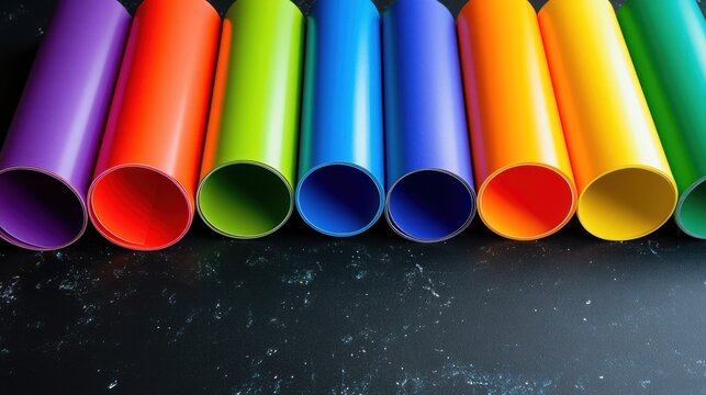 Colorful rolled papers on a dark surface