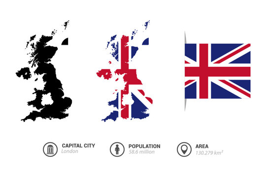 Great Britain map with United Kingdom flag