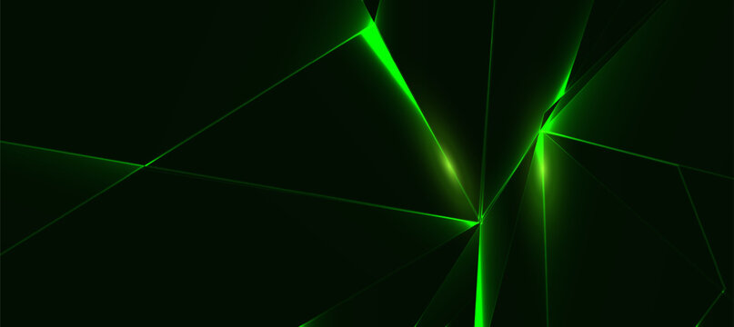 Abstract Geometric Background with Glowing Green Neon Lines and Tech Future Design