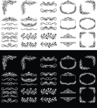 Vintage floral corner ornaments and decorative line dividers vector set