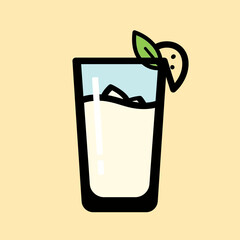 Minimalist Hand-Drawn Illustration of a Refreshing Cold Beverage with Ice, Lemon Slice, and Mint Leaf in a Glass © Atiq