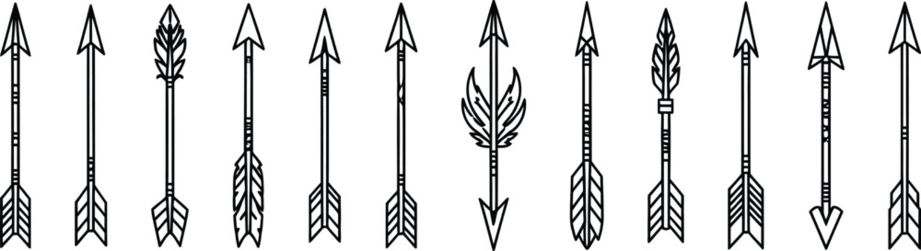 black silhouette of a dozen ancient arrows