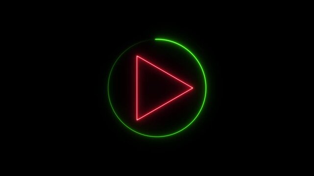 Neon play button icons progression red and green glow on black