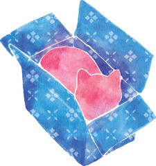 Cute watercolor cat in a box silhouette © YouStore