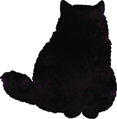 Cute watercolor long hair cat silhouette in black © YouStore