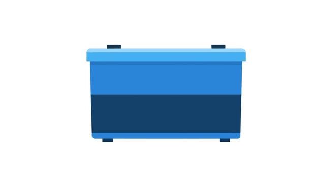 Blue industrial storage box with secure latching handles.