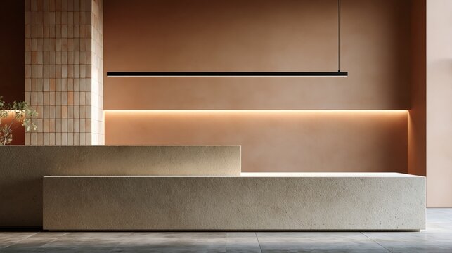 luxury minimalist cashier counter with warm modern retail interior design
