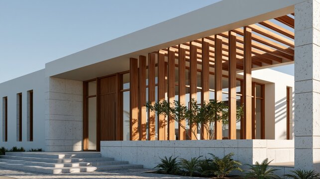 luxury modern home facade with architectural sun shading brise soleil