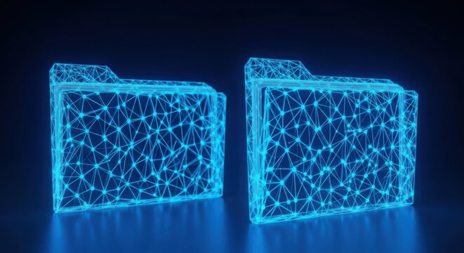 Two blue folders with network connections on a dark background illustration