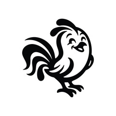 Obraz premium Cartoon chick silhouette, happy bird icon, black and white