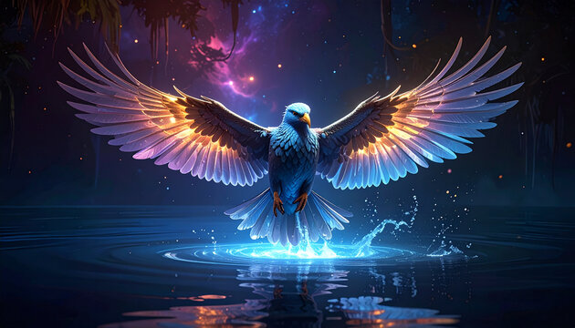 Soaring eagle illuminated wings