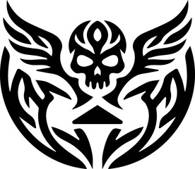 Fototapeta premium Black and white skull with wings on isolated white background for tattoo or design