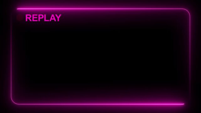 Replay neon frame animation with neon box frame, Replay Sign Icon Animation with Blinking Red Button for Live Streaming and Sports Broadcast replay Frame - Animated 4k video