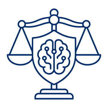 AI justice and compliance icon with brain shield