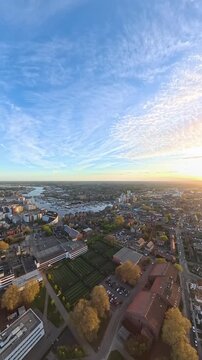 Ipswich Downtown Aerial 4K Video: Panoramic Town Centre and Skyline at Sunset