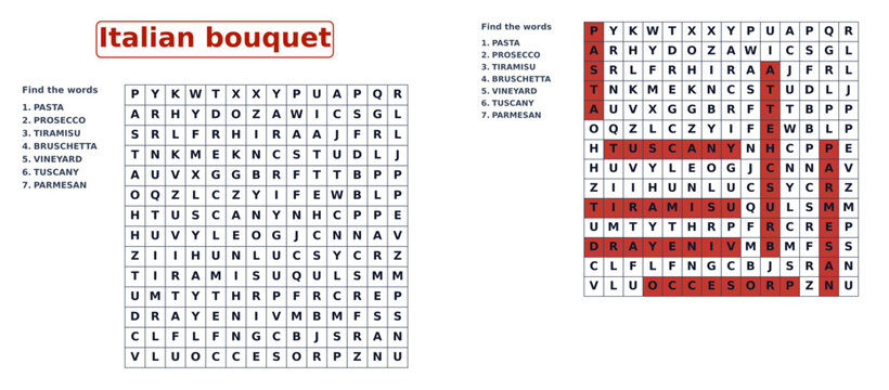Italian Food And Wine Word Search Puzzle  