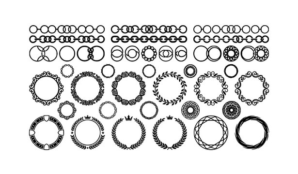 Modern circle chain frame silhouettes with decorative vector border patterns