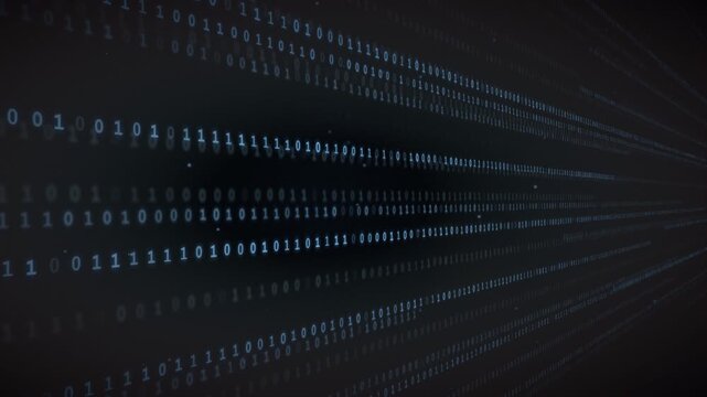 3D Parallax Binary Data Stream in Blue with Depth of Field for Deep Tech Background