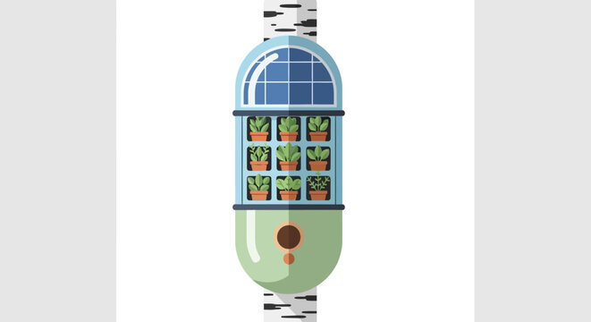 Futuristic vertical hydroponic farming pod illustration concept.