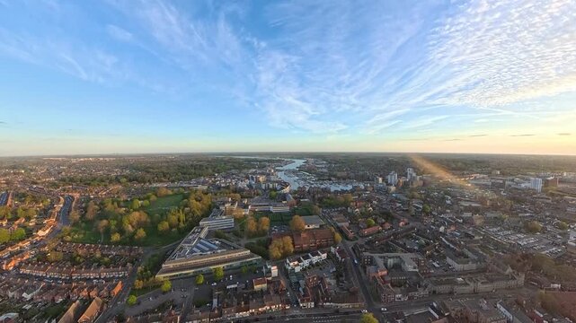 Ipswich Skyline 4K Drone Video: Panoramic City Centre and Waterfront at Golden Hour