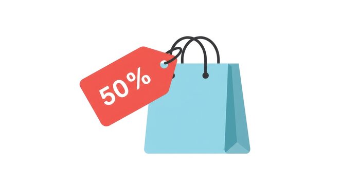Sacola de compras com etiqueta de desconto vermelha isolada em fundo branco