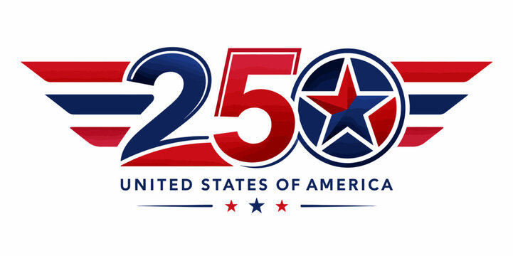 United states of america 250th anniversary with wings and star