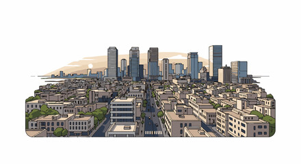 Obraz premium A panoramic view of a bustling city skyline at sunset