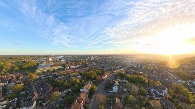 Ipswich Skyline 4K Drone Video: Panoramic City Centre and Waterfront at Golden Hour