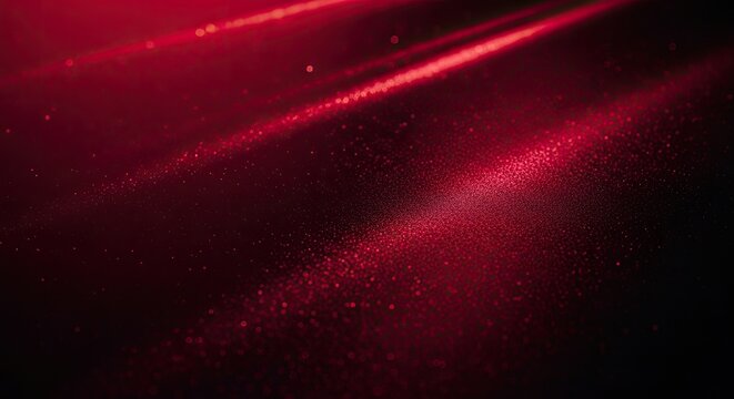 Abstract Red Light Beams and Dust Particles on Dark Background.
