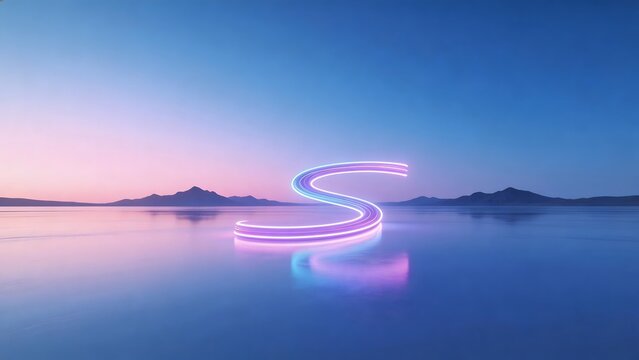 Neon S shape over calm water