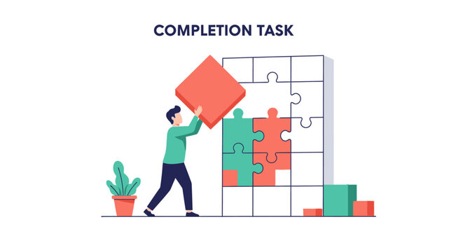 Person placing final puzzle piece for completion task.
