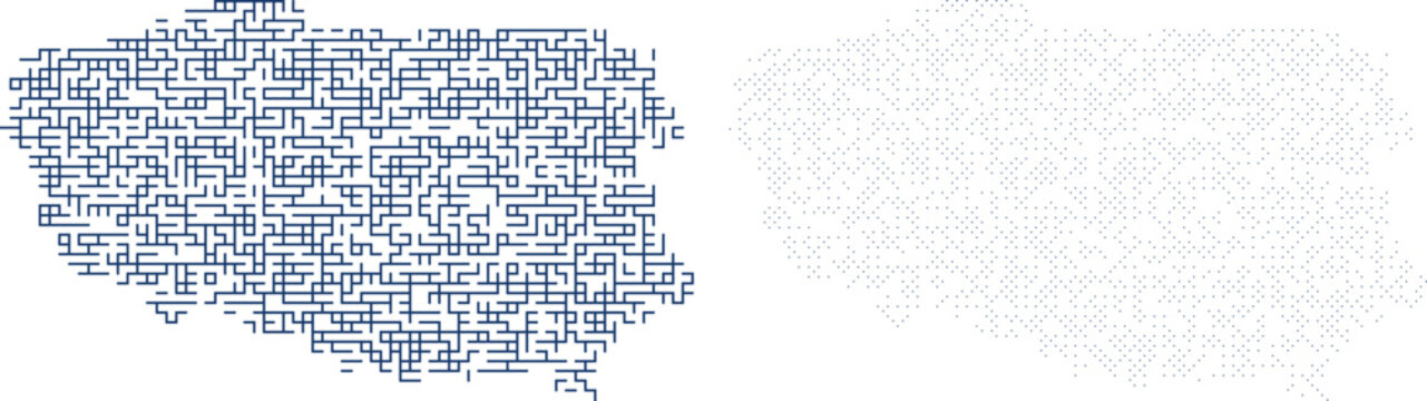 Abstract image featuring an intricate maze design forming the outlines of the paraguayan map on a checkered background.