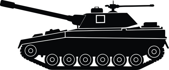 black and white vector silhouette of a tank © MostTanzila