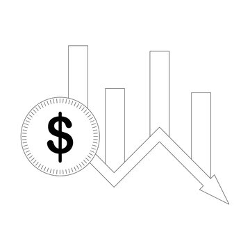 Dollar rate decrease. Business lost crisis decrease. Editable stroke