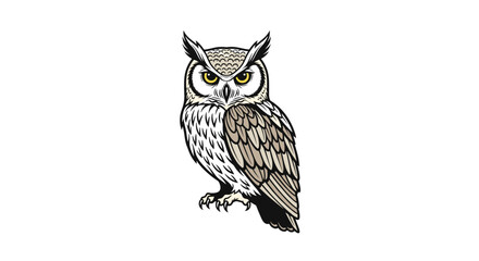 Obraz premium A detailed illustration of a majestic owl with intense eyes and feathered wings, perfect for nature themes, wildlife art, and forest decor.