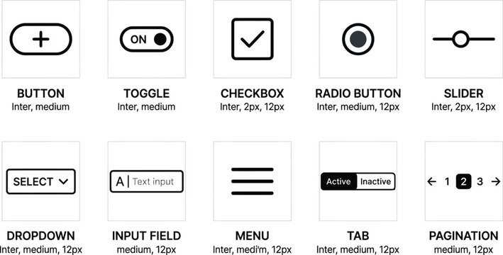 Modern UI Controls & Navigation Icon Set &ndash; Buttons, Menu, Tabs & Pagination
