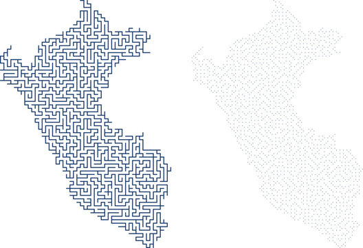 Abstract image featuring an intricate maze design forming the outlines of the paraguayan map on a checkered background.