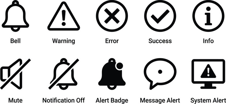 Notification & Alert Line Icon Set &ndash; Bell, Warning, Error, Success & Info