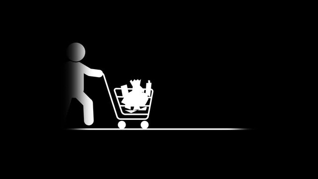 Shopping Cart Push Stick Figure Animation. Simple stick figure animation featuring a person pushing a shopping cart.
