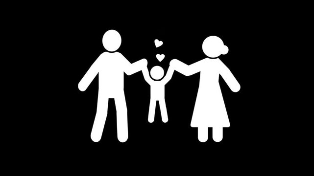 Baby care icon concept animation. Simple family silhouette icon showing parents and children holding hands representing love.