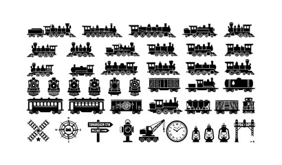 Monochrome vintage train icon pack with retro locomotive vector designs © ShanjidaAkter