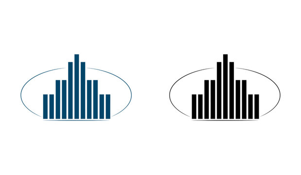 Vector bar chart graphs in blue and black on white background